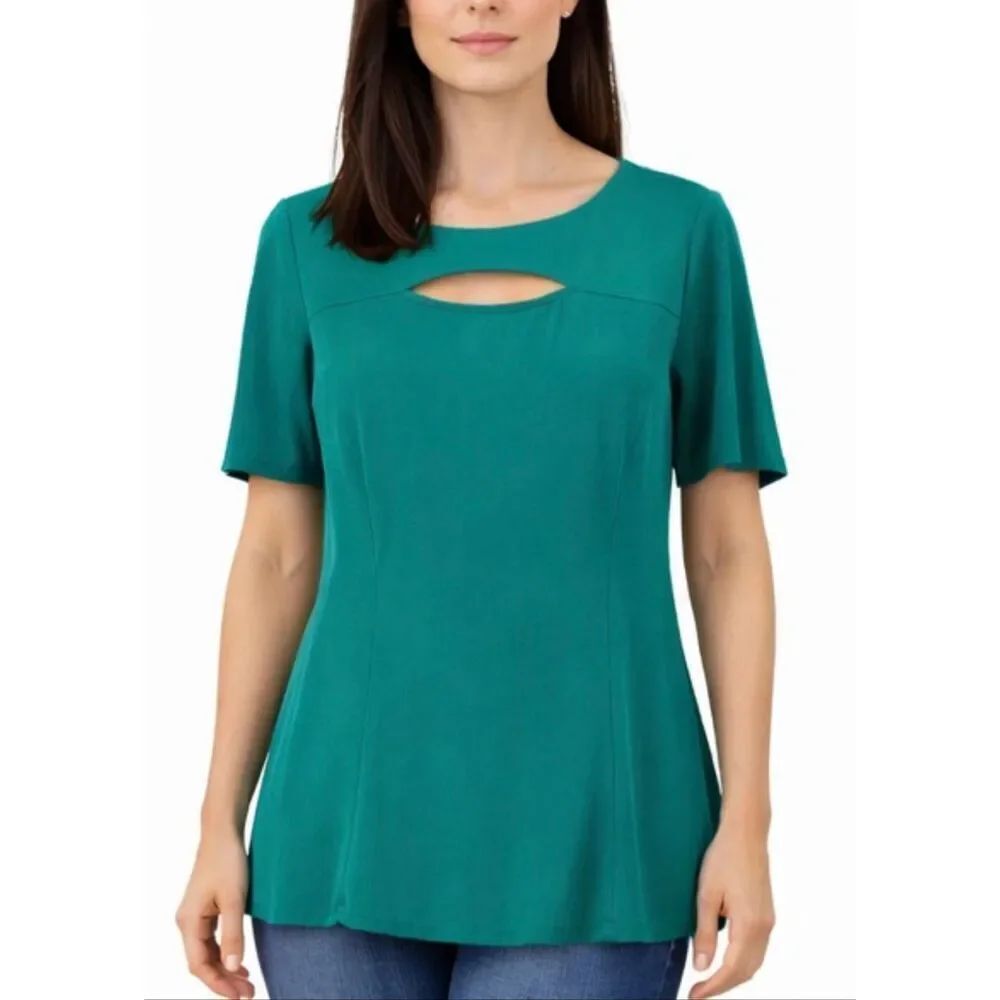 Isaac Mizrahi live green cutout blouse size xs